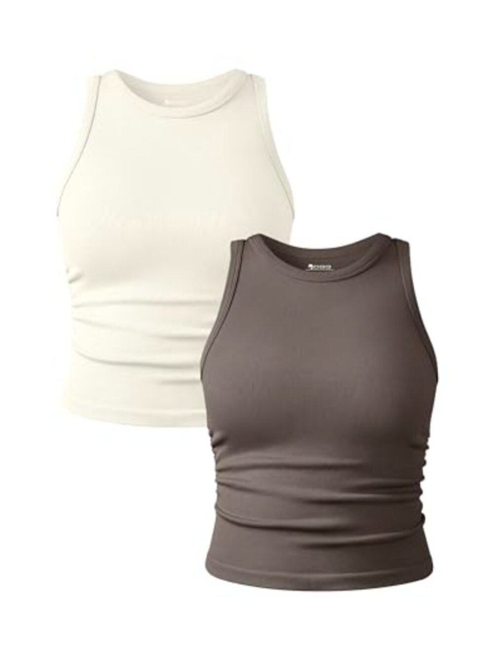 2 Piece Sleeveless Ruched Crop Tank Tops Nylon Spandex Slim Fit